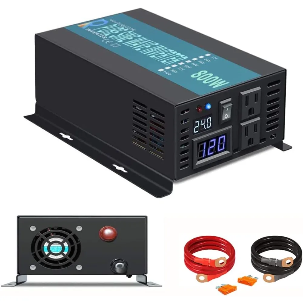 

800W 24V DC to 120V AC 60Hz Pure Sine Wave Off-Grid Inverter with USA Outlets