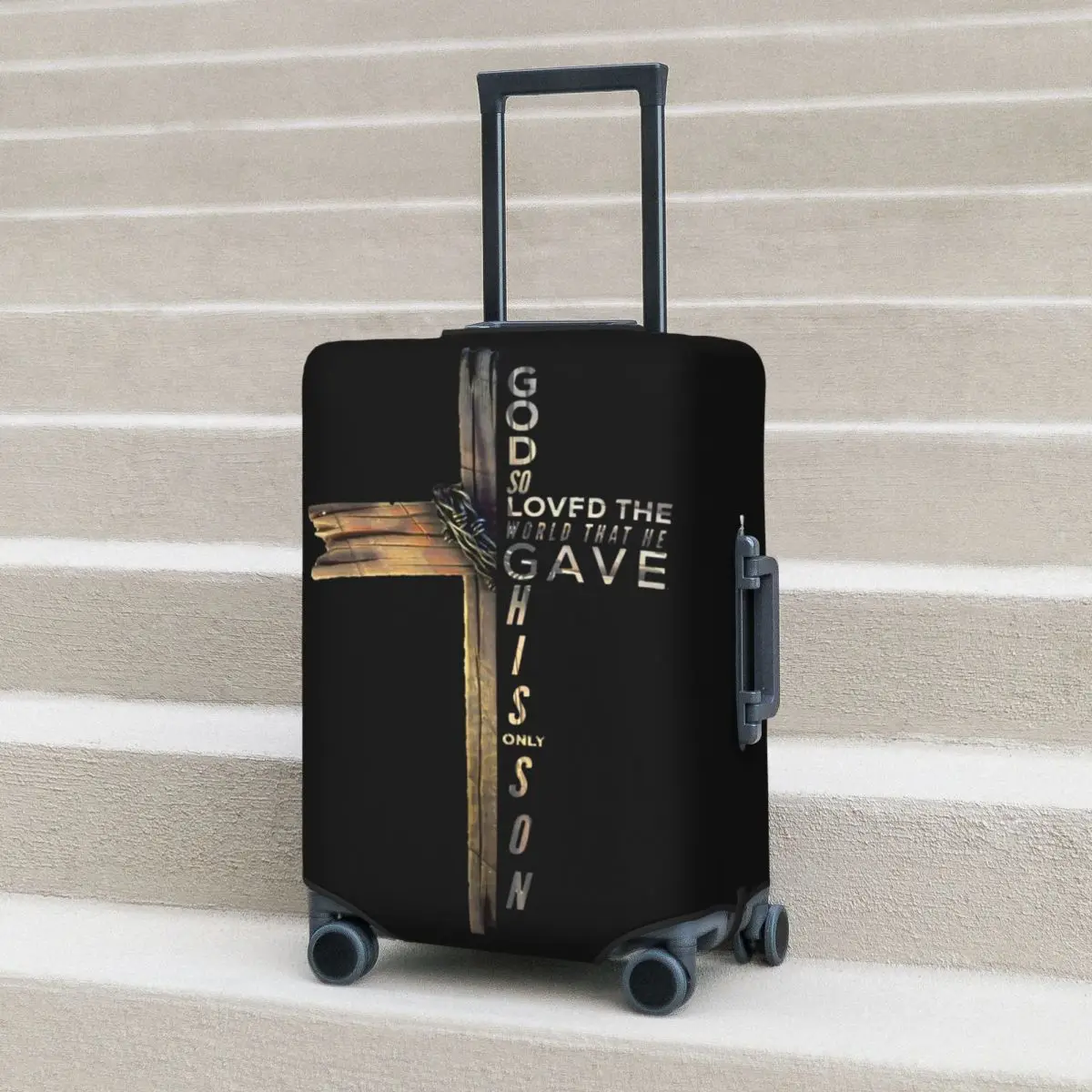 

John 3-16 Christian Cross Bible Suitcase Cover Holiday Elastic Luggage Case Travel Protector