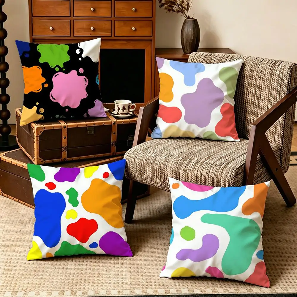Macaron Color Cow Spot Allover Print Cushion Cover Soft Velvet 50x50 45x45 Zipper Pillowcase Home Decor