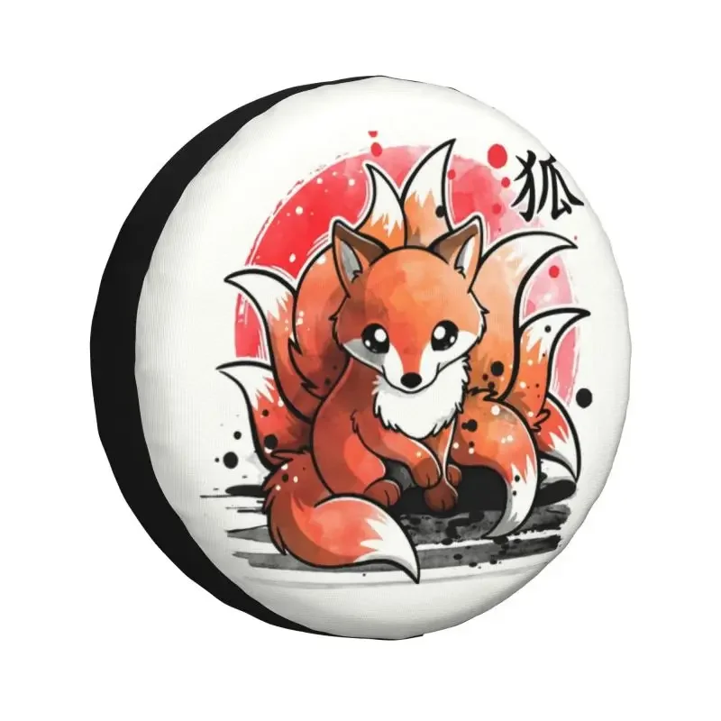 Custom Nine Tailed Fox Spirit Spare Tire Cover for Jeep Wrangler Japanese Fox Spirit RV Car Wheel Protectors 14