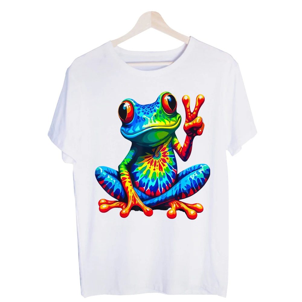 Men's Colorful Frog Graphic Tee, Short Sleeve Crew Neck T-Shirt for Casual Summer Outfits and Streetwear