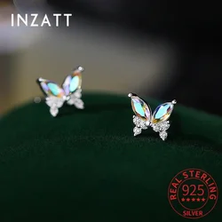 Inzatt real 925 sterling silver zircon borboleta brincos para moda feminina clássico jóias finas minimalista inseto bijoux