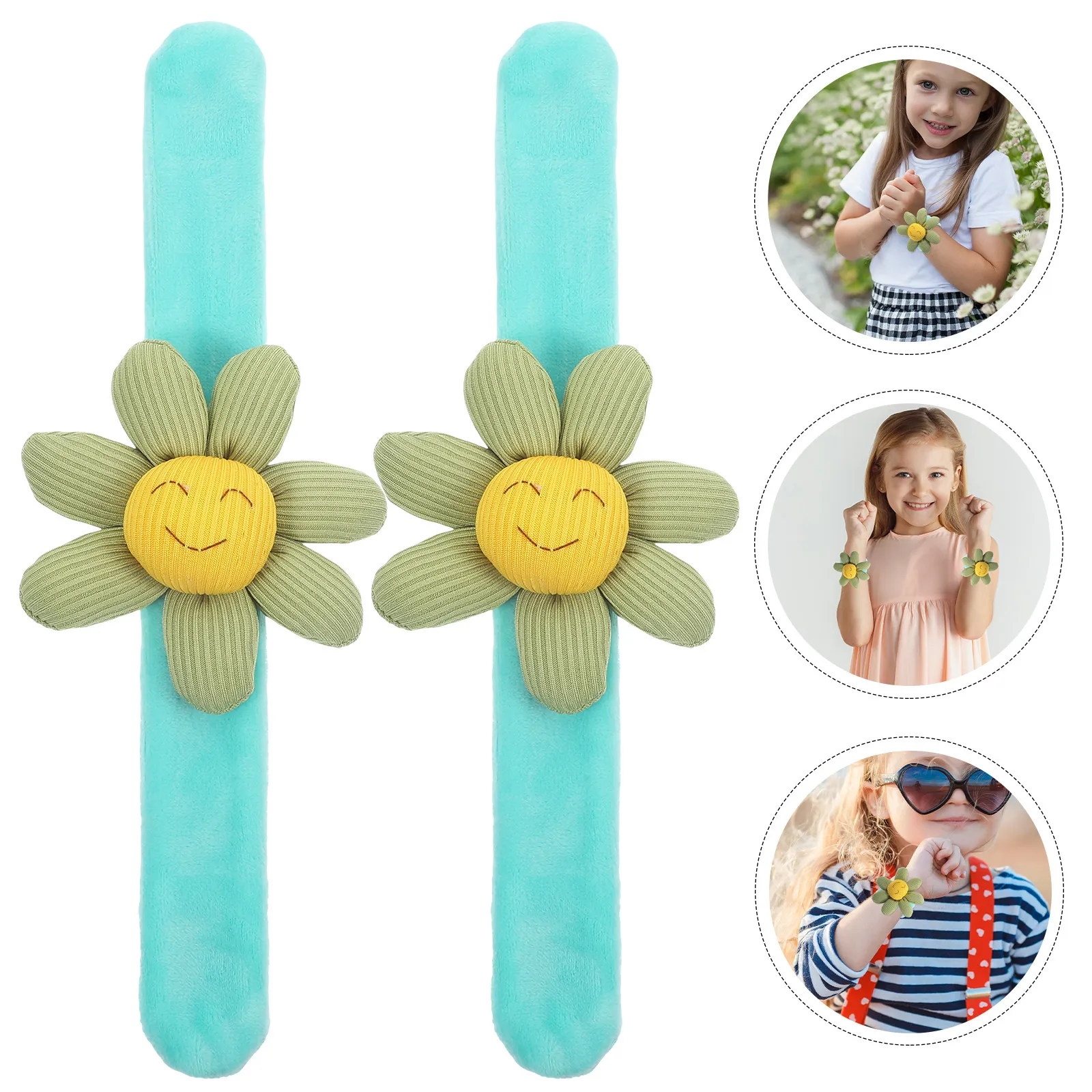 

2Pcs Sunflower Slap Bracelet Cartoon Snap Wristband Kids Party Favor Flower Wristband Decorative Snap Bands for Children
