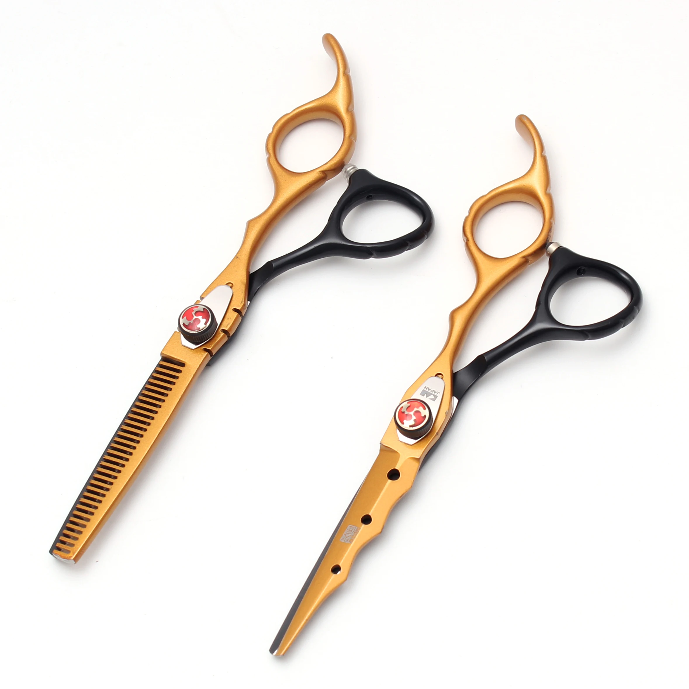 Haarschere, 15,2 cm, japanische Edelstahlschere für Friseursalon, Friseursalon, Haarschneideschere, gold-schwarz, Effilierschere, Haarschnitt