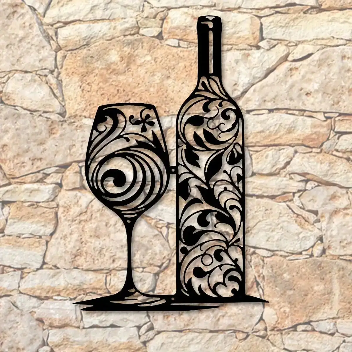 CIFBUY – décoration murale en fer forgé, bouteille de vin en métal, verre, sculpture suspendue moderne antirouille pour bar, cuisine, restaurant, art mural pour la maison