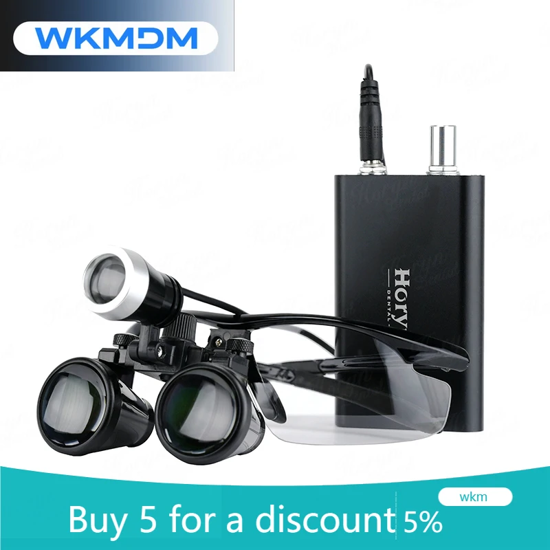 

den tal Loupes Magnifier Magnification Binocular 2.5/3.5x Headlight Wireless 3W Headlamp