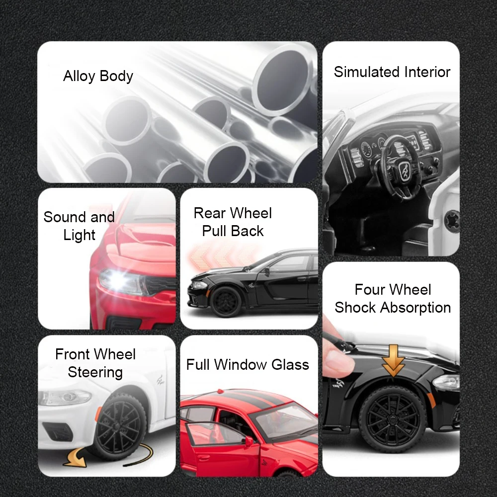 1:32 充電器ヘルキャット車のおもちゃミニチュアモデル合金ダイキャストサウンドライトドアオープンプルバック衝撃吸収男の子のためのギフト