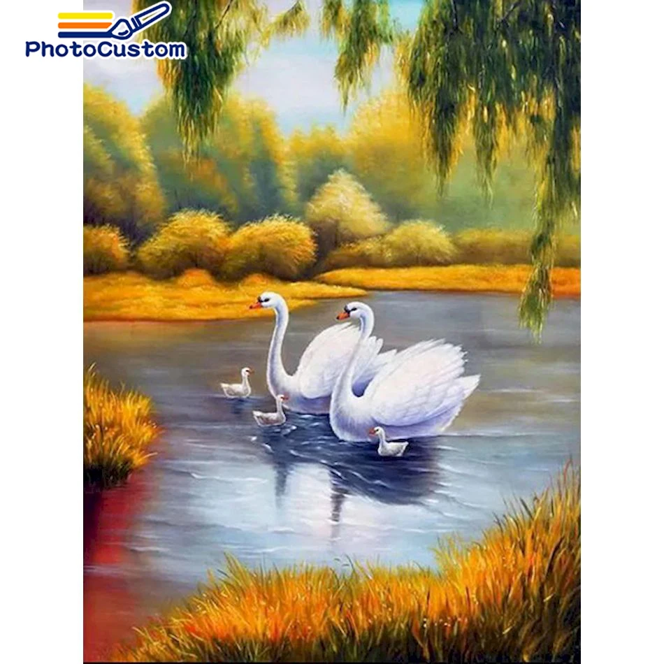 

CHENISTORY 5D Diy Diamond Painting Mosaic Landscape Full Round Embroidery Animal Swan Cross Stitch Set Home Decor New 30x40cm