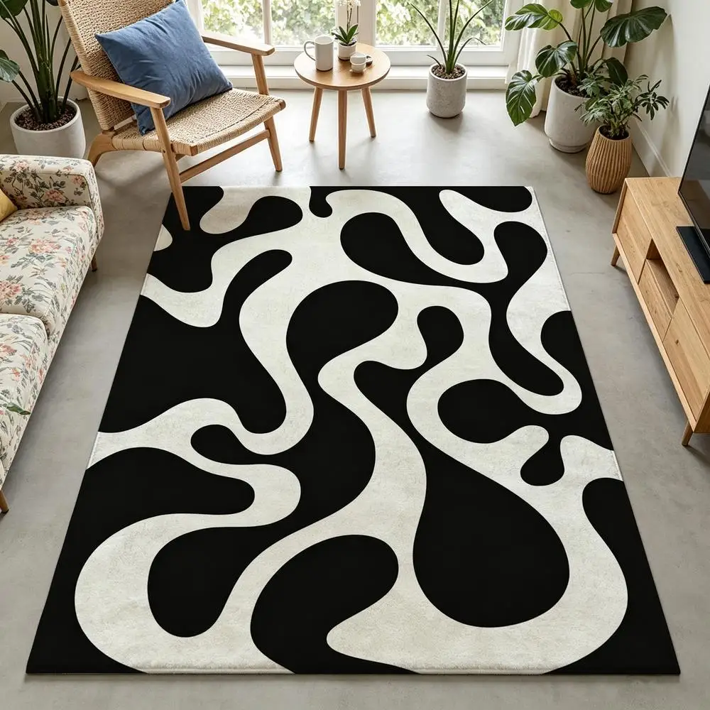 2D 1 Piece Soft, Comfortable, Easy to Maintain, Machine Washable Indoor Rug, Abstract Fluid Style, Suitable For Living Room, Bedroom, Hallway, Entryway, Dining Area, Under Dining Table, Country Style Home Decor