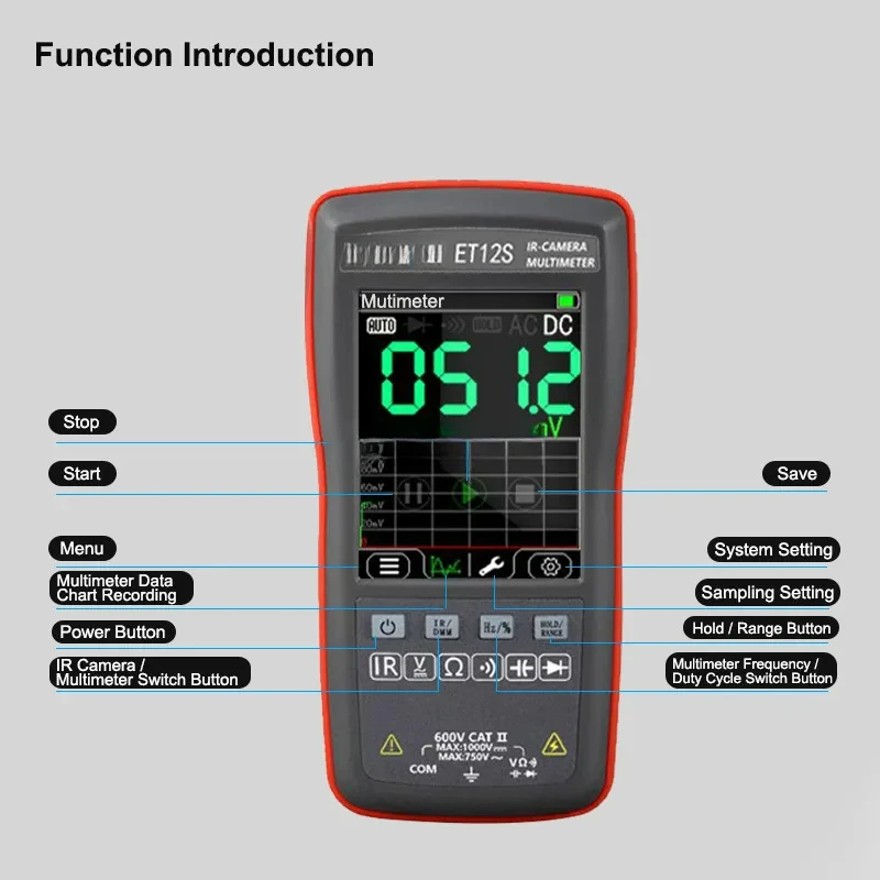 120*90 Resolution Thermal Imaging Multimeter Lithium Battery With Chart Function