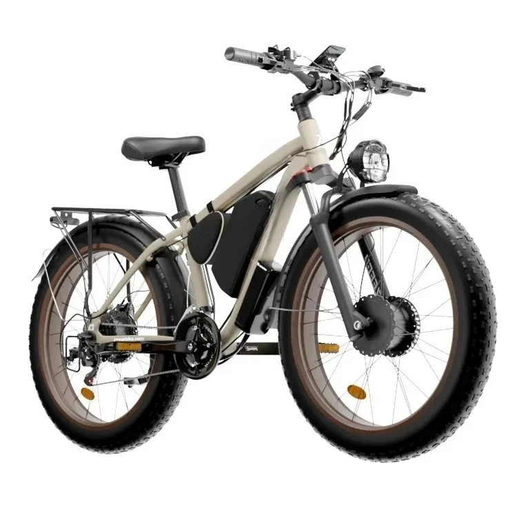 26 Inch Fat Tire Hidden Snow Beach EBike Electric Bike 2000W 48V 22.4AH Dual Battery Full Suspension Power Bicycle Bike