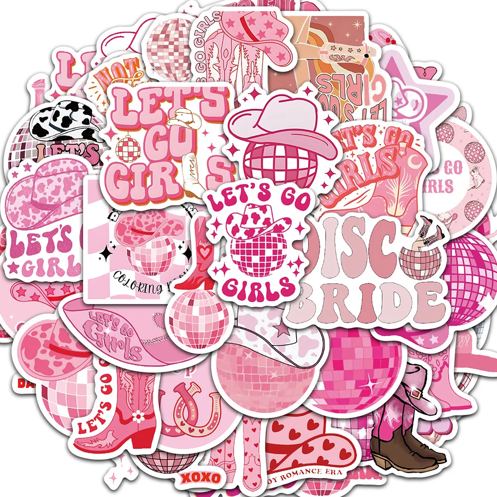 30PCS Pink Disco Cowgirl Graffiti Stickers Party Decoration Stickers Water Cups Plate Scrapbook Personalized Decoration Stickers