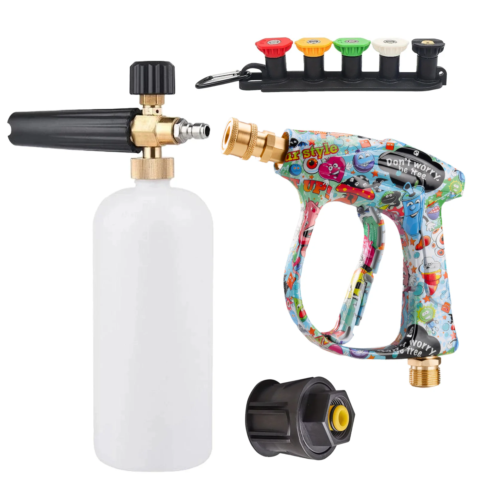 Universal Fit 2026 New Graffiti High Pressure Washer Gun, Foam Cannon & Adapter Included, 5-Color Nozzle Set for Most Washers