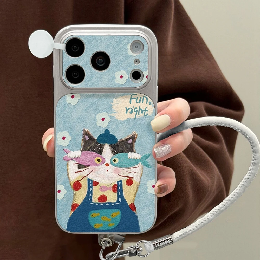 Capa de Celular de Gato Fofo para iPhone 18 17 Pro Max 15 16 13 14 Pro Max 12 11 17 Pro Max, Capa de Silicone Macio com Alça de Pulso