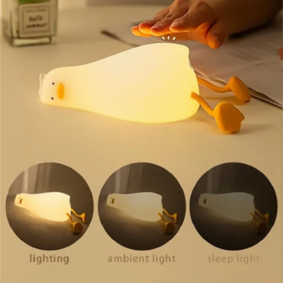 Duck Rechargeable LED Night Light Pat Silicone Lamp Bedside Cartoon Cute Children Nightlights for Home Room Decor Birthday Gift