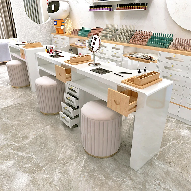 Modern Luxury New Manicure Nail Salon Furniture Wood Manicure Table With Dust Collector