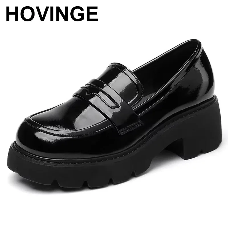 

2025 Spring Autum Loafers Platform New Autumn Patent Leather Increased Women's High Heel Shoes Wild Horse British Style Girl
