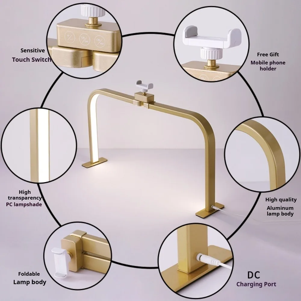 Half Moon U-shaped Nail Light for Desk Foldable Square Nail Tech Lamp 3000-6000K Dimmable Table Light bracket LED Nail Desk Lamp