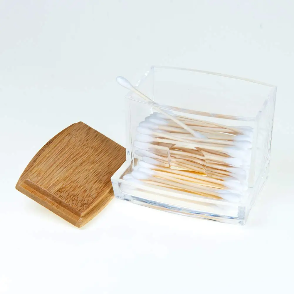 Small Cotton Swab Dispenser, Plastic Ear Stick Swabs Holder, Square Toothpick Storage Container, Bathroom Countertop Decorative