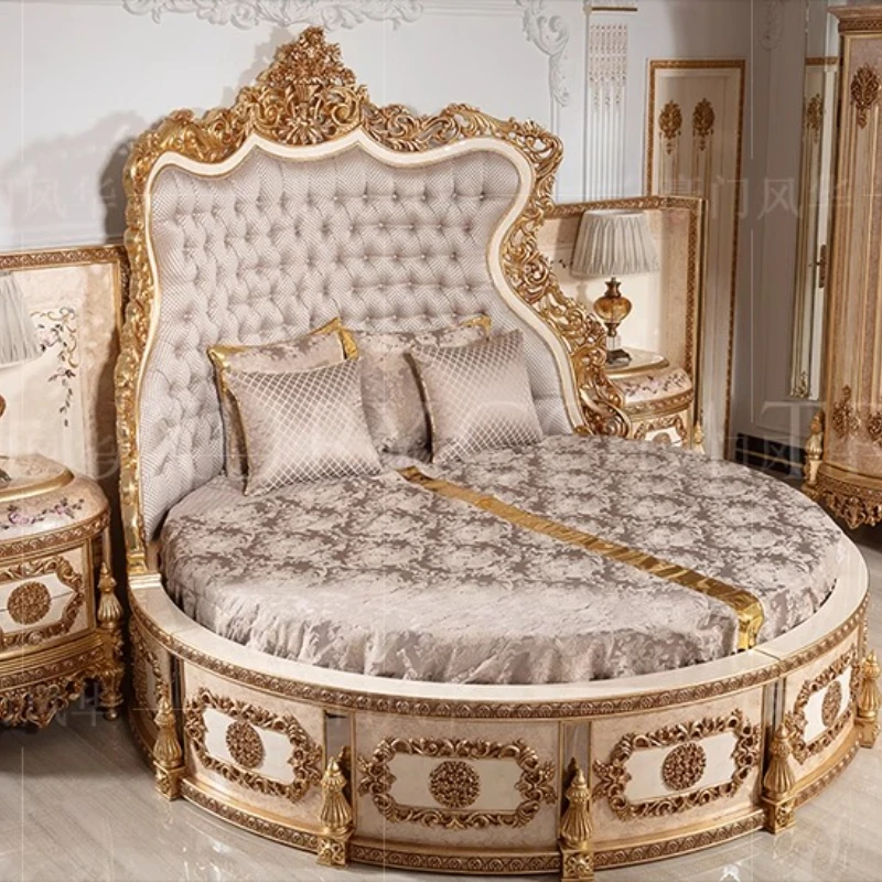 

European Luxury Bed Solid Wood Princess Unique Romantic Adult Quality Designer Bed Modern Sleeping Wedding Beliche Furniture