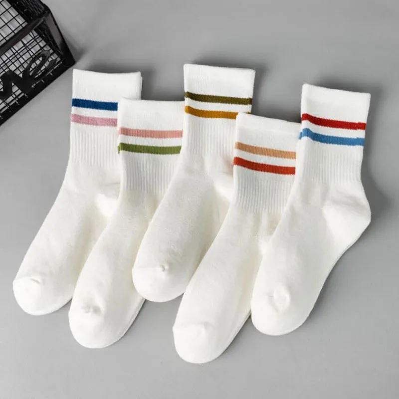 Women's Striped Cotton Mid Calf Spring Autumn Socks Breathable Moisture Wicking Athletic Wear