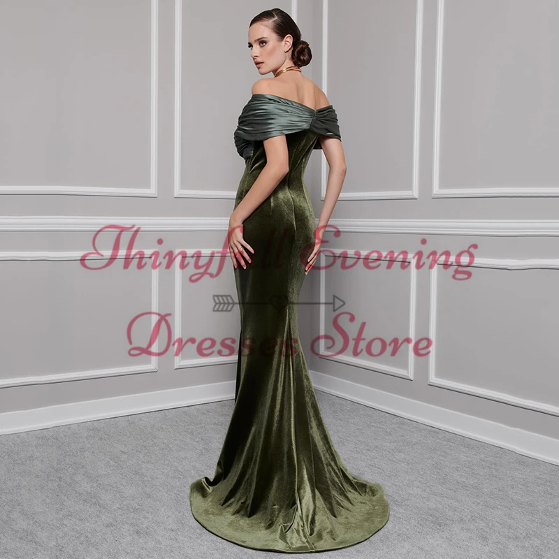 Thinyfull Formal Mermaid Prom Dresses Off The Shoulder Velvet Evening Dress Saudi Arabia Dubai Cocktail Party Gowns Plus Size