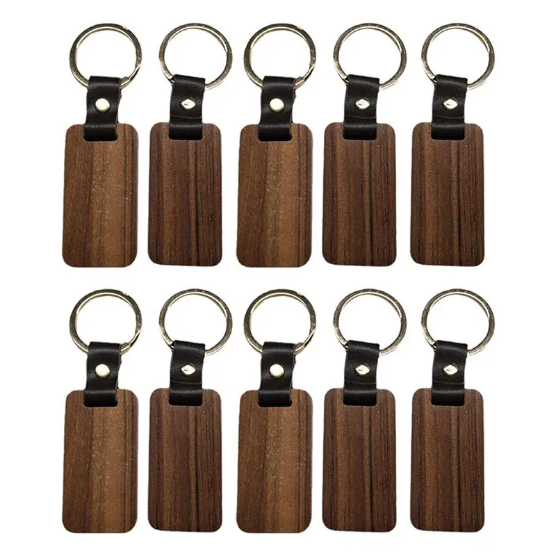 100pcs Wooden Leather Key Chain Wood DIY Keychain Gift Medal