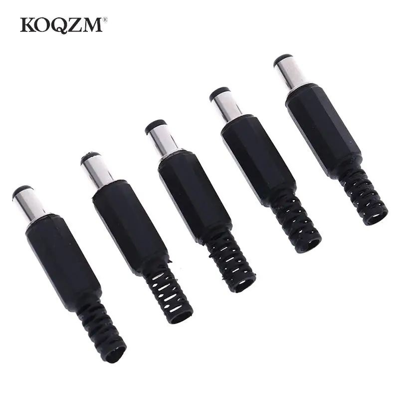 5pcs DC Power Plug model 5.5 X 2.1 Mm For Welding Line Black DC Power Male Plug Jack Adapter