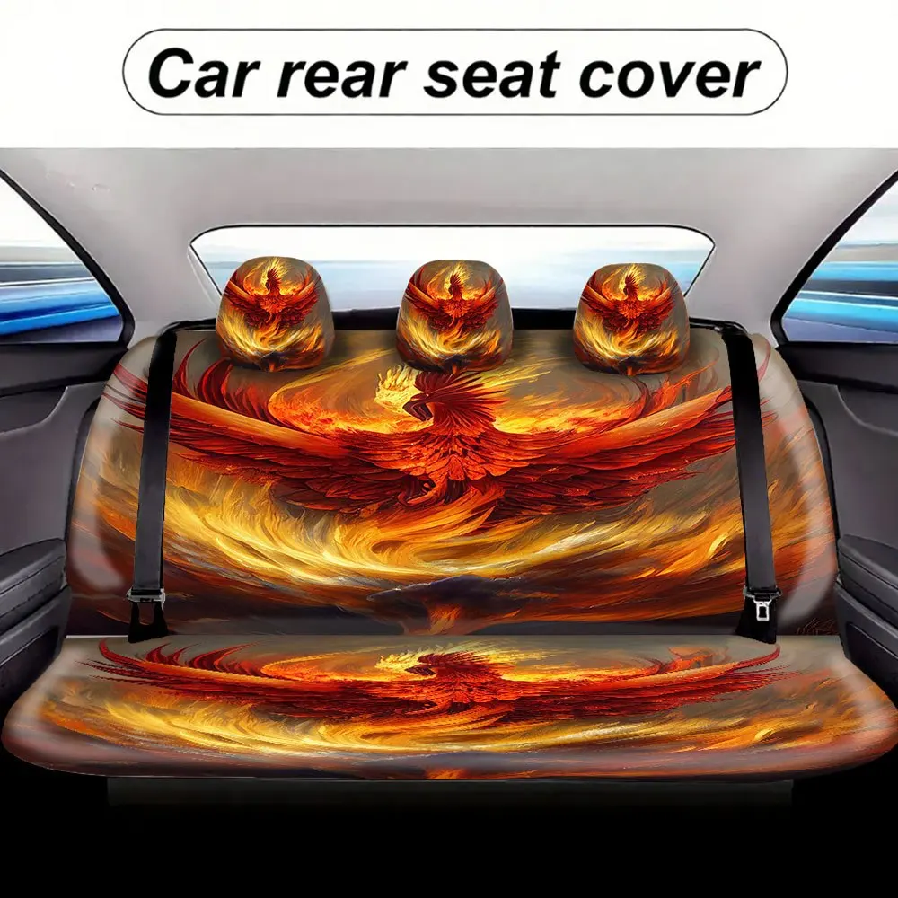 Trendy Print Car Seat Covers Full Set Fit Holiday Premium Material Comfortable Breathable Flaming Phoenix Fiery Bird Burning P