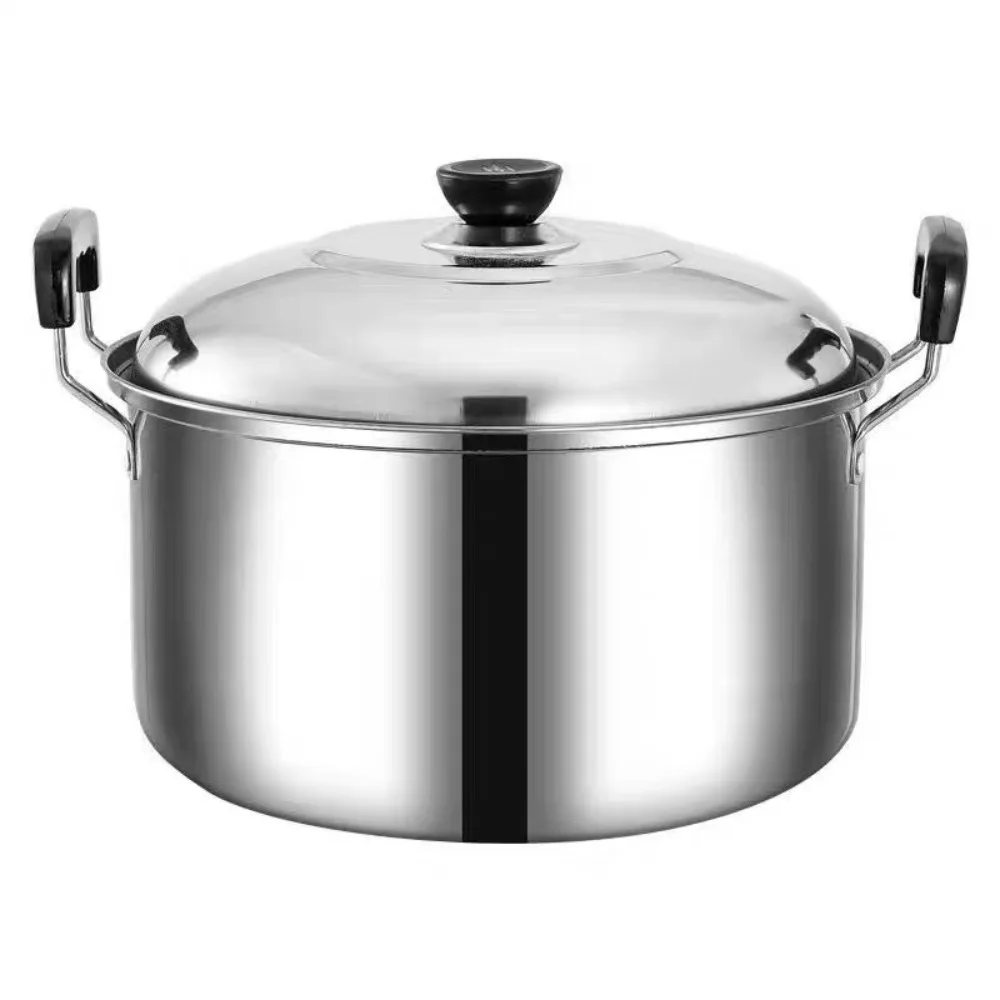 Cacerola de cocina, olla de sopa de acero inoxidable con tapa, olla profunda con mango Binaural, olla guisada para dormitorio