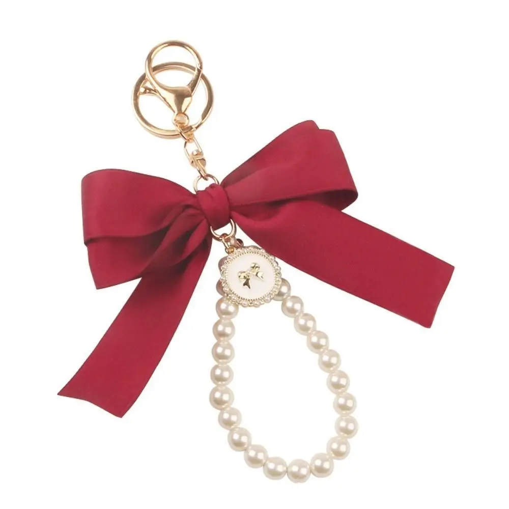 Ins Bell Orchid Pendant Keychain Pretty Creative Ribbon Bow Key Chain Fashion Sweet Pearl Strap Key Ring Gifts