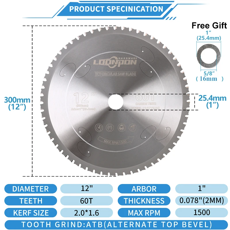 Loonpon Metalltrennscheibe 185/254/355 mm Hartmetall-Kreissägeblatt für Stahl, Eisen, Aluminium, Metallschneideblatt – Detail 6