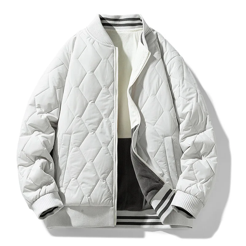 Chaqueta acolchada reversible para hombre: cuello de béisbol informal de negocios con tamaño extendido (ropa de invierno de doble cara)