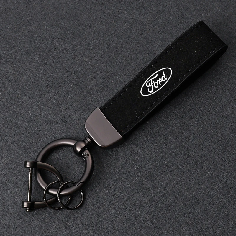 Car Pendant Suede Leather Keychain For Ford Focus 3 4 MK3 Kuga Escape Mustang E Metal Keyring Buckle Auto Key Ring Accessories