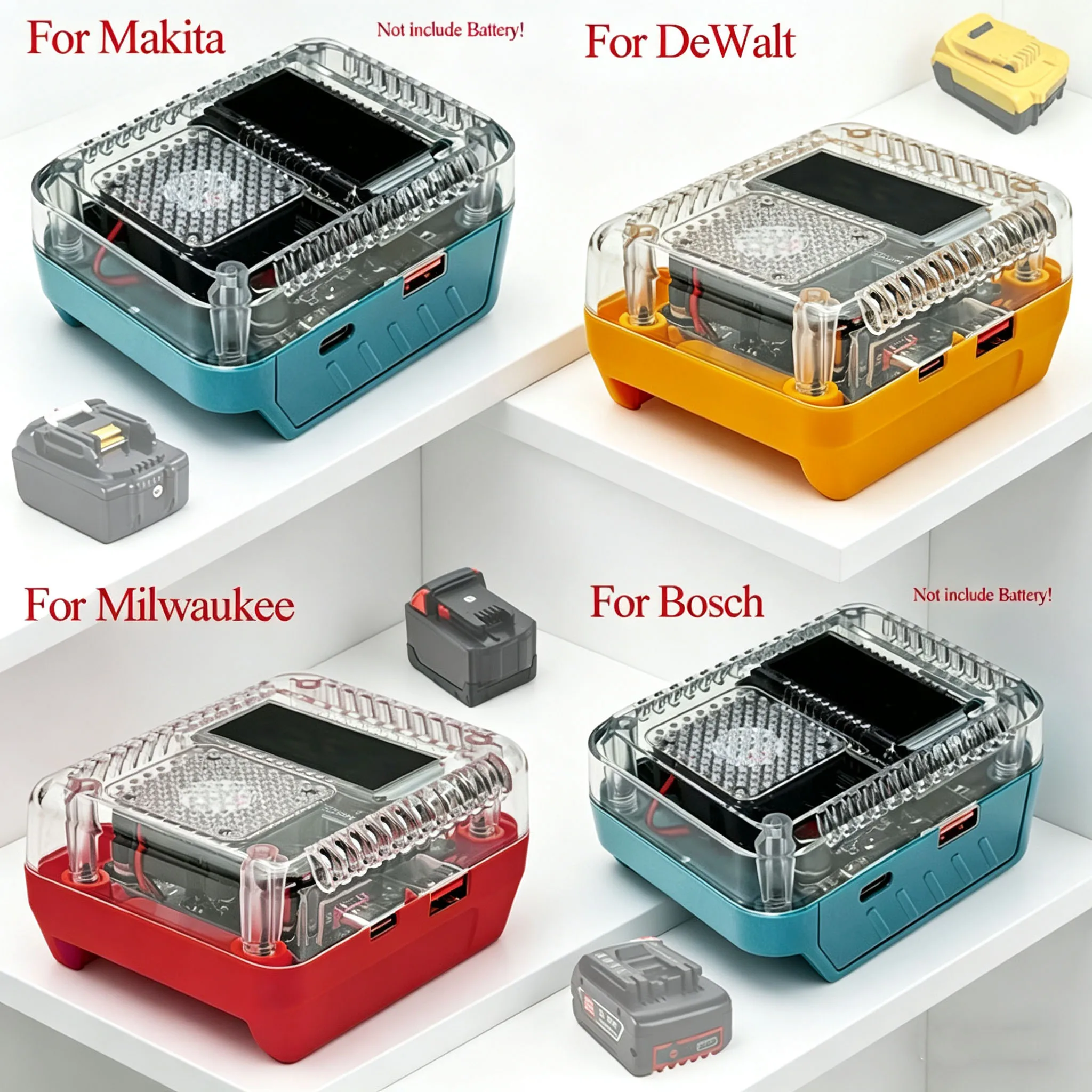 Lithium Battery Case Adapter Converter For Makita For DeWalt For Milwaukee For M18 For Bosch Charger USB Type-C Power Bank 138W