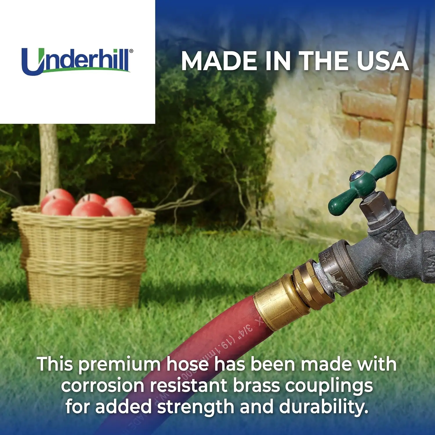 Underhill UltraMax Commercial Garden Water Hose 100 ft, Rubber, Flexible, Anti-Kink, 200 psi WP, 800 psi BP, H10-100