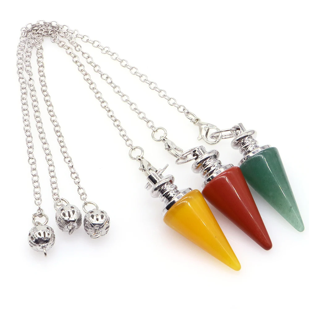 Natural Stone Amethysts Healing Pendulum for Dowsing Spiritual Divination Cone Crystal Conical Quartz Pendants Necklace Jewelry