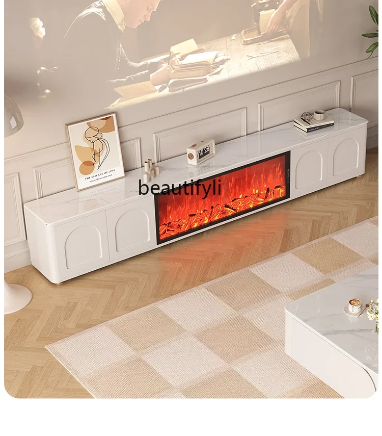 New Electronic Fireplace Decoration Simulation Flame Integrated White Cream Style High Sense Living Room TV Cabinet