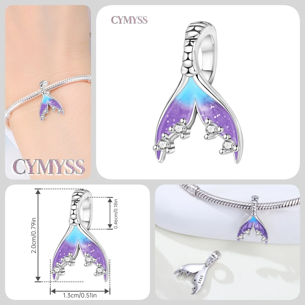 Blauer Charm, 925er Sterlingsilber, Ozeanperlen, Betta-Fisch-Anhänger, Geburtstagsfeier, Geschenk für Frauen, Armband, Halskette, DIY-Perlen, Schmuck – Detail 32