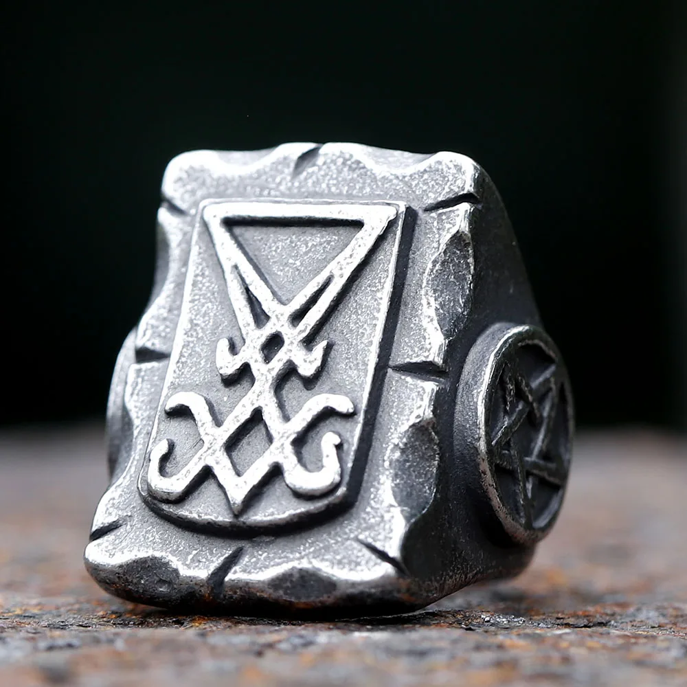 2023 New Fashion Stainless Steel vintage sigi Lucifer satan Ring Men punk Rings Womens Band Jewelry Gift free shipping