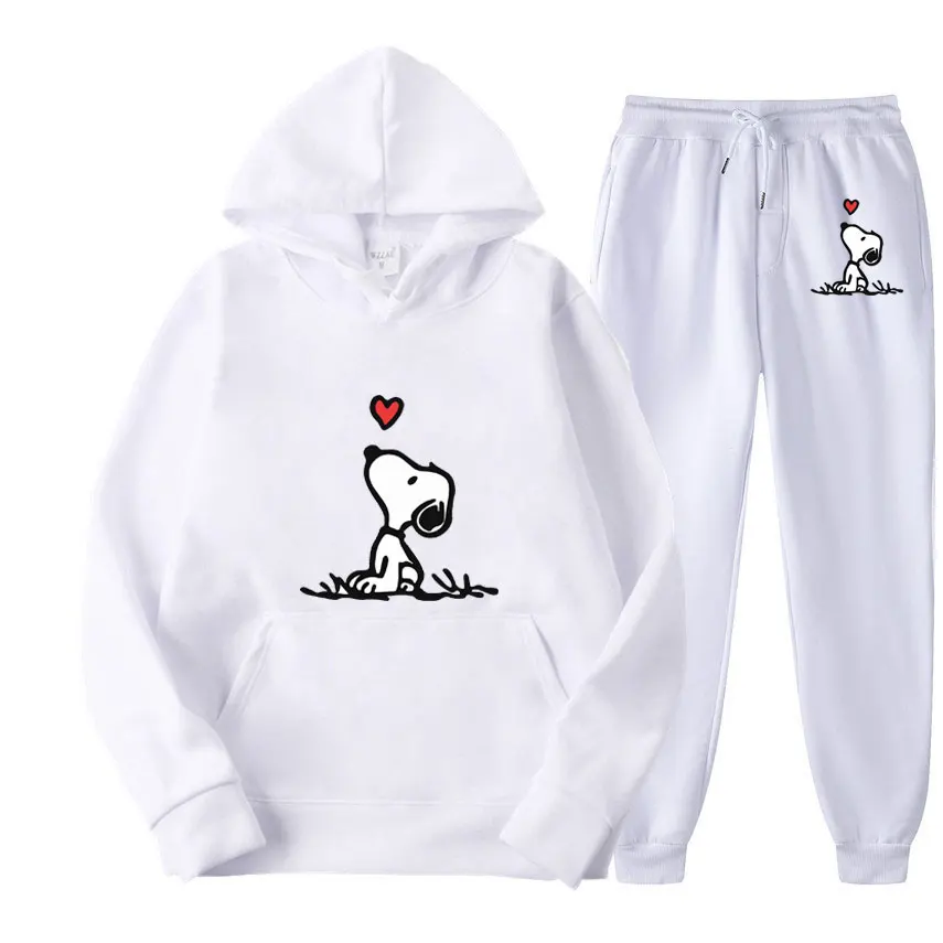 Snoopy Cartoon Anime Women Sweatshirt Sweatpants Set 2024 Fashion Men Pullover Pants Suit Spring Autumn Couple Hoodie Pant Sets