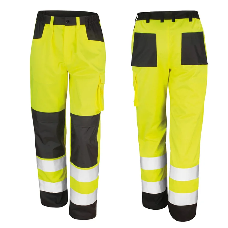 Cotton Reflective Trousers Men Multi-pocket Cargo Pants Men Road Work High Visibility Workwear Orange Work Pants