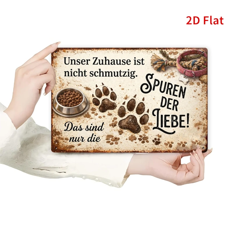 2D Flat - [2Dflat], 1pc 11.81X7.87inch - Metal Tin Sign Unser Zuhause Ist Nicht Schmutzig Funny Dog Paw Print German Home Wall D