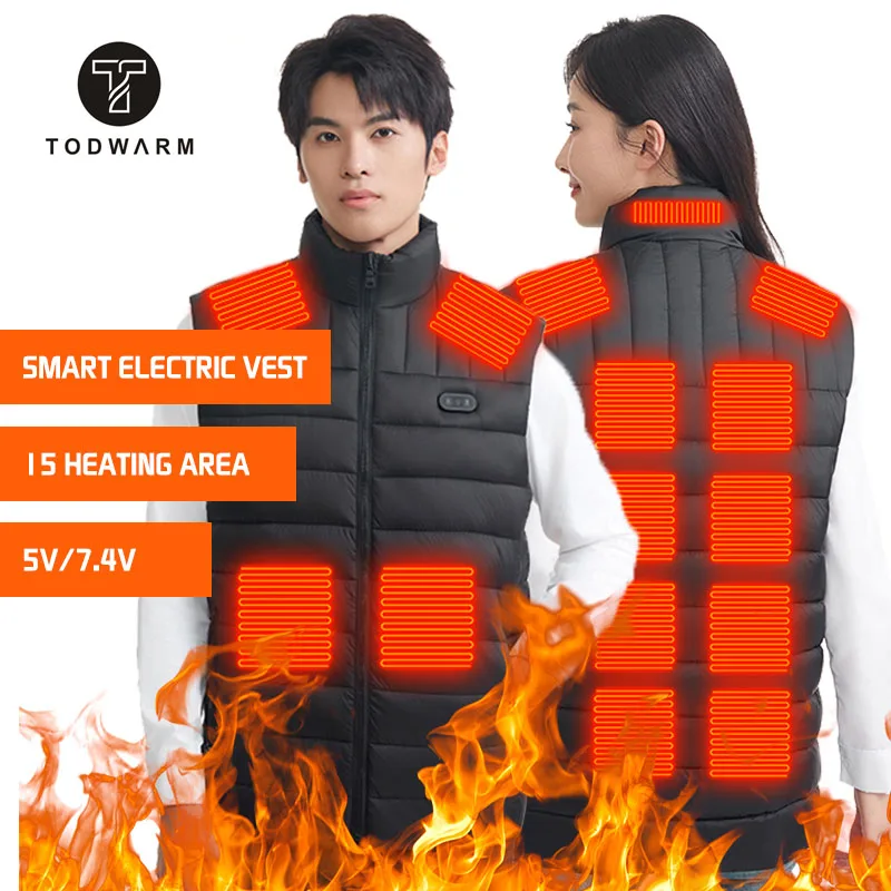 TODWARM Heated Vest intelligence Lights out Waterproof Body Warm usb 7.4V 5v Battery Men Heated Vest Jacke