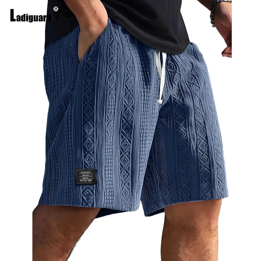 

Мужские винтажные жаккардовые шорты с карманами-стойкой размера плюс, мужские повседневные пляжные полубрюки, однотонные мешковатые шорты цвета хаки с эластичной резинкой на талии, новинка