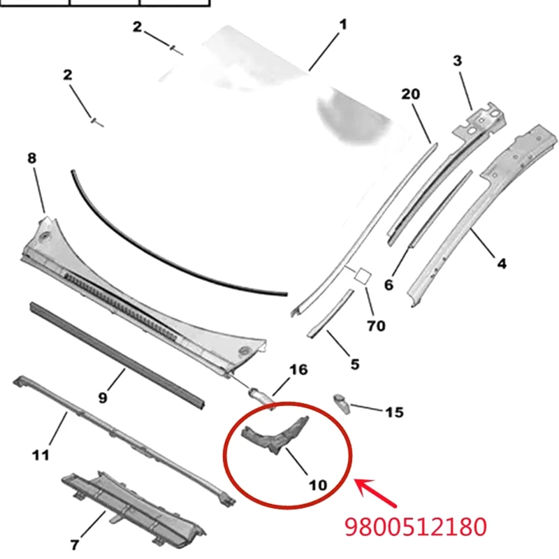 9800512180 9800512080 Voor Peugeot 3008 Spons Schuim Voorruit Schuim Regenverzamelaar Spons 8251gz