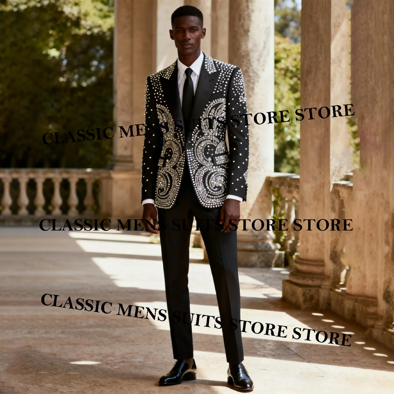 

Metallic Jewelry Ornament Tuxedo Men Elegant Suits 2 Piece Customized Wedding Groom Male Prom Blazer Slim Party Ternos Completo