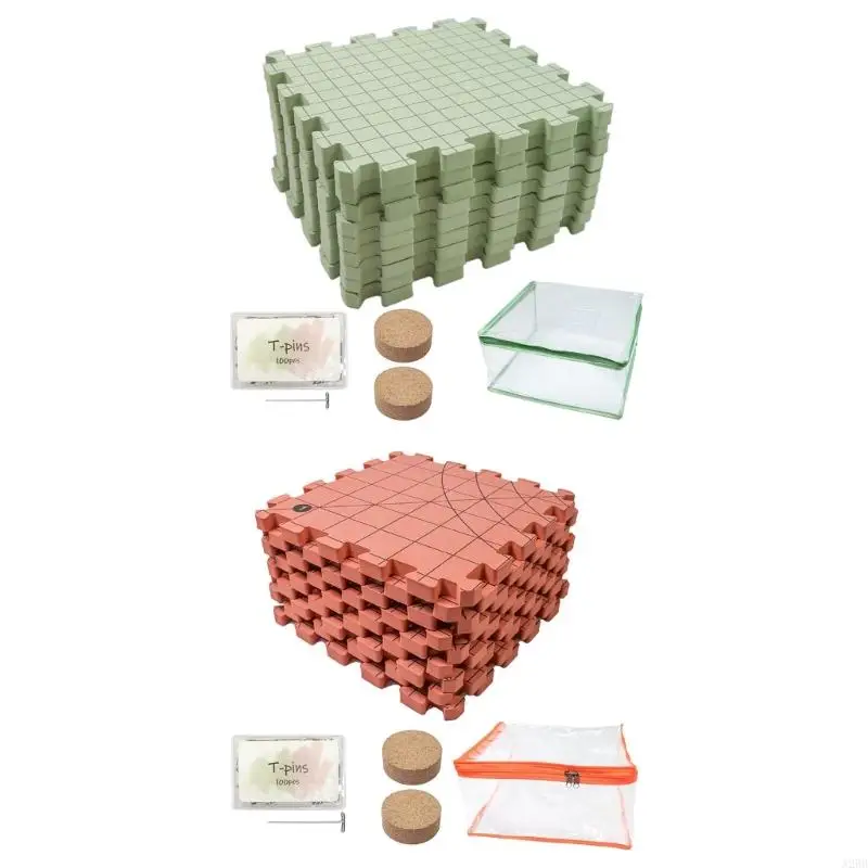 

9Pcs Knitting Blocking Mat with 100Pcs 38mm T Pin 32x32cm Foam Blocking Board A2BB