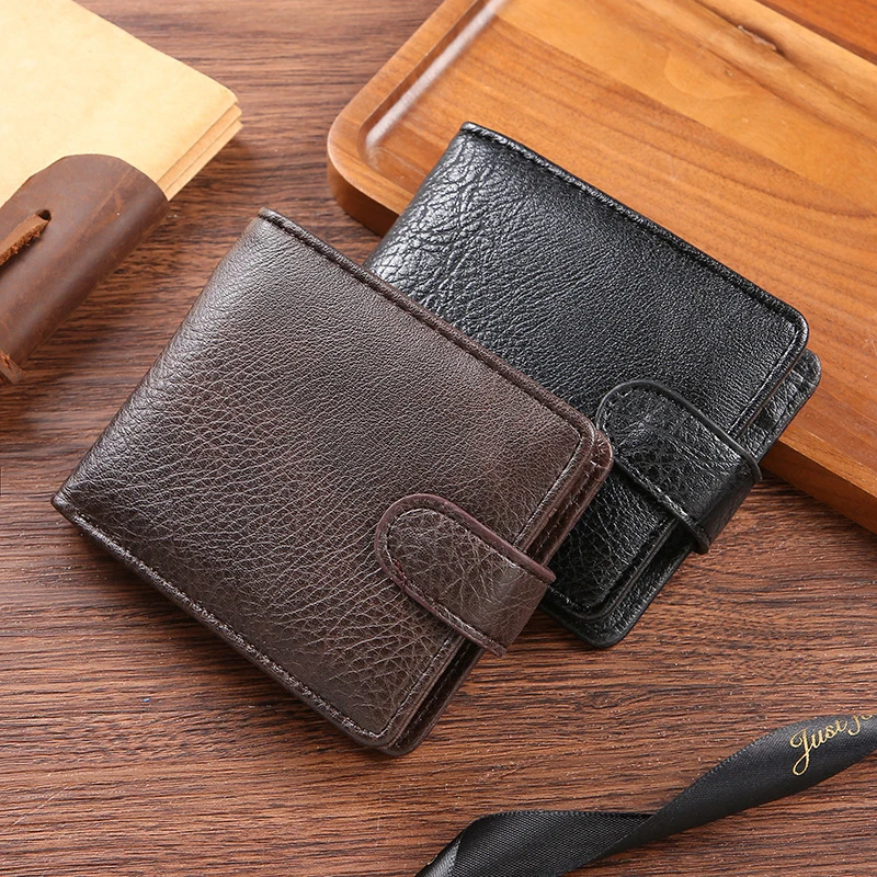 Vintage Wallet For Men Leather Short Hasp Men Wallets Durable Coin Pouch Male Slim Photo ID Card Holders Purse Money Clip