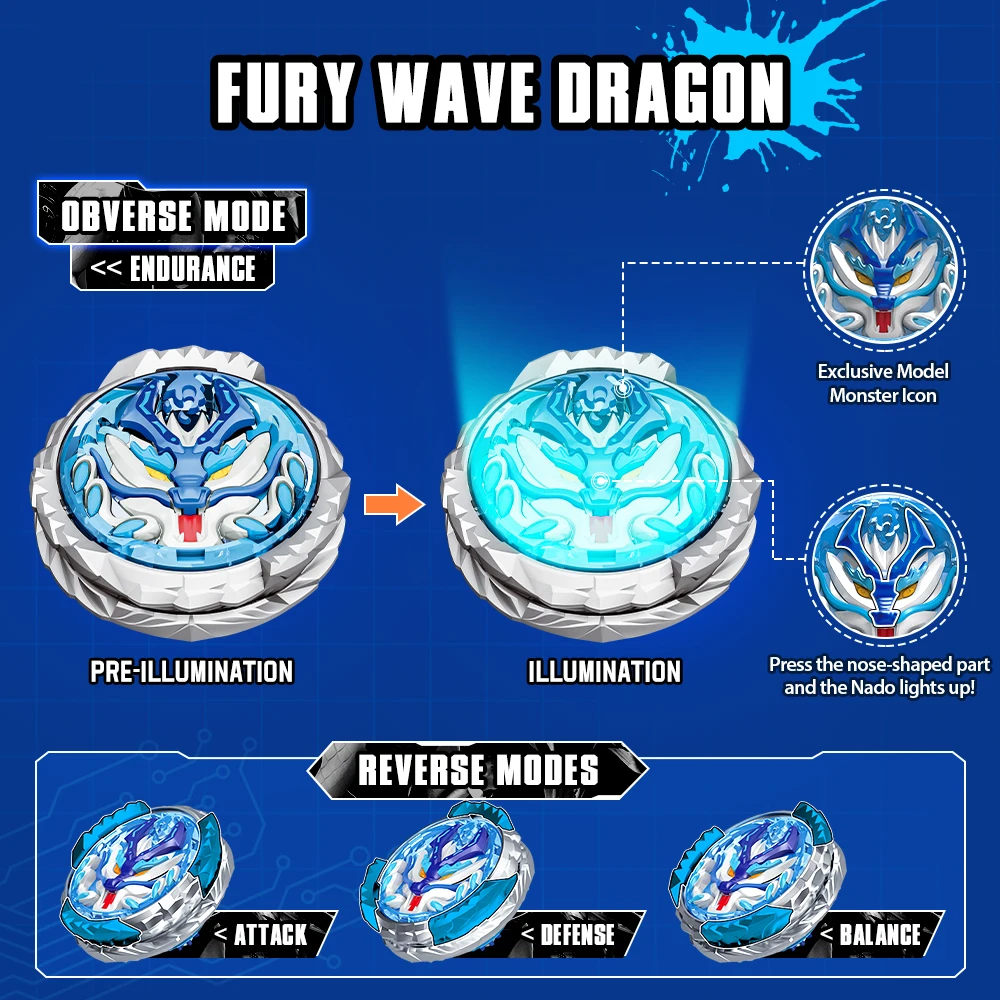 Infinity Nado 6 prokemampuan Pack - Fury Wave Dragon bersinar berputar atas, pedang peluncur dengan arah rotasi opsional mainan anak